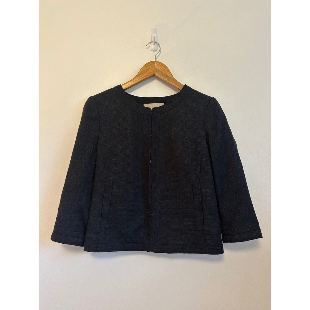 Banana Republic Black Textured Cropped Collarless Jacket | Size 8P